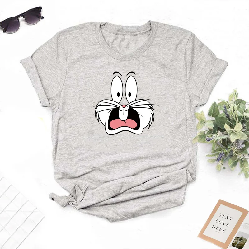 

Summer T-Shirt Women Tops Short Sleeve Vogue Rabbit Face Printing Female Harajuku Loose Tee Shirt Woman Tshirt Ropa Mujer