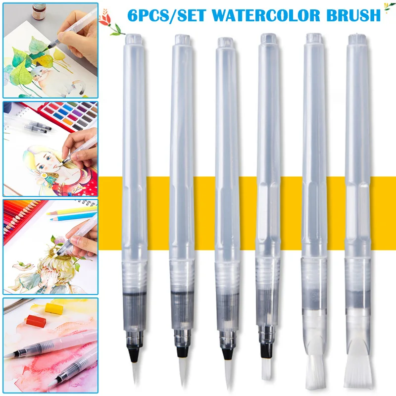 

6pcs Water Color Brush Refillable Pen Watercolor Color Drawing Art Supply Water Coloring Brush Pens TU-shop