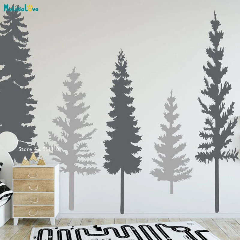 Wall Décor Watercolor Pine Forest Trees Peel and Stick Wallpaper