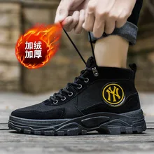 Сезон осень-зима; коллекция года; Ботинки martin с высоким берцем из плюша; теплая хлопковая обувь в британском стиле; полуботинки в стиле ретро; модные мужские ботинки