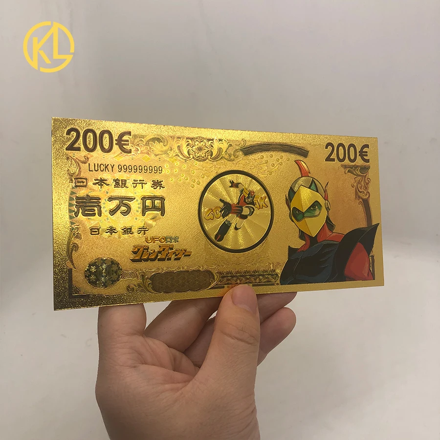 10pcs/lot UFO Robot Grendizer Goldorak  Japanese Classic Anime 200 Euro Gold Banknote card for childhood memory Collection