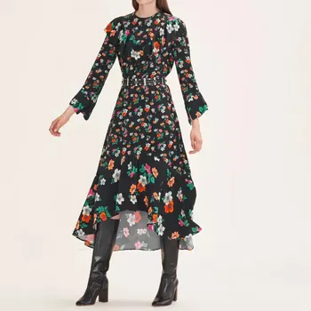 

Women Dress Printed Dress Floral Print Ruffled Cropped Sleeve Dress