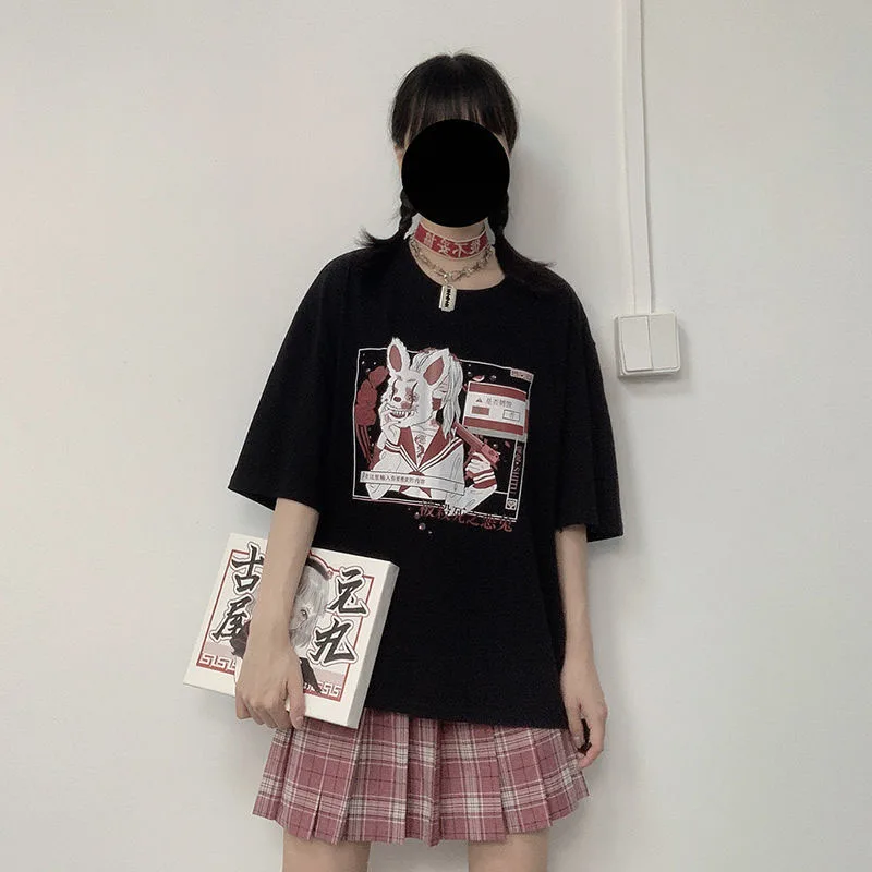 women Summer tee tops Goth Kawaii рубашка женская shirt clothes clothing top E-Girl Harajuku style cartoon cute print T-shirt