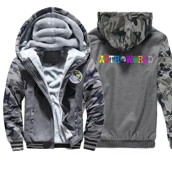 

Men's camouflage hooded sweatshirt with velvet thick astroworld print 2019 autumn and winter simple generous trend hoodie