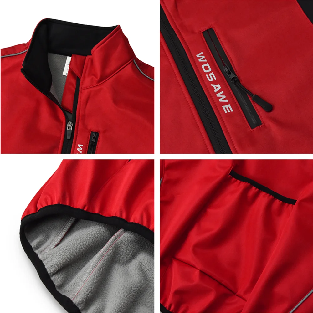 WOSAWE Winter Thermal Fleece Men Cycling Jackets Warm Up MTB Bike Clothing Windproof Sports Coat Jersey Bicycle Windbreaker