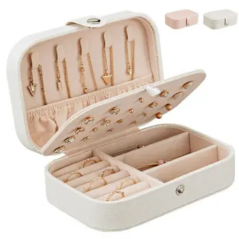 

Women Soldi Color Travel Portable 2 Layers Leather Jewelry Box Organizer Case Earring Ring Necklace Fashion Storage Box 2019 Hot