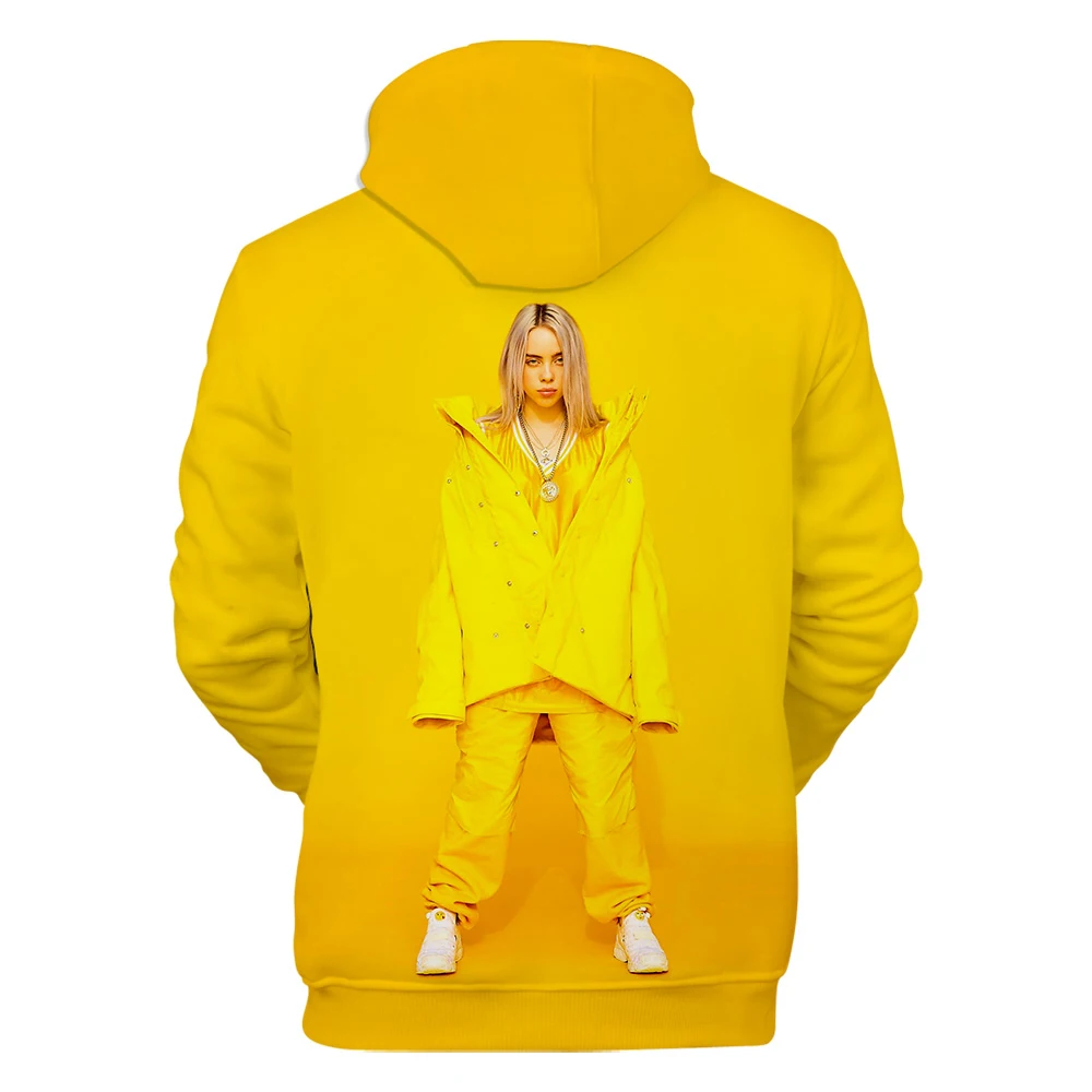 Повседневные толстовки с 3D Billie Eilish для женщин и мужчин; Осенние Топы; модные толстовки с капюшоном Billie Eilish; Детские Желтые пуловеры с 3D рисунком для девочек