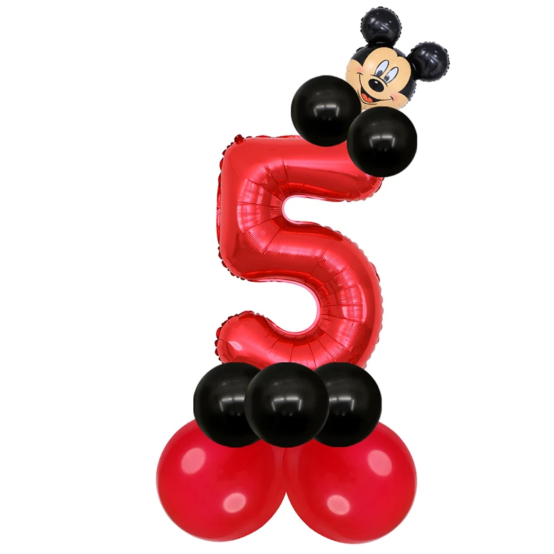 mickey 5 16 шт./лот, голова Микки и Минни, 30 дюймов, красный, черный, номер, фольгированный шар, 1 день рождения, украшения для вечеринки, детские игрушки, детский душ, латексные шары - Цвет: mickey 5