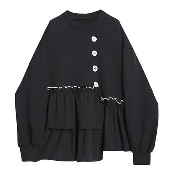 

Korea Pleated Plus Size Sweatshirt Fashion Spring Pullover Irregular Pullover Minority Small Fresh Casual Sweatshirt DMY2912