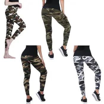 

Womens High Waist Camouflage Stripes Printed Leggings Tummy Control Stretchy Milk Fiber Pencil Tights Sport Workout Pants