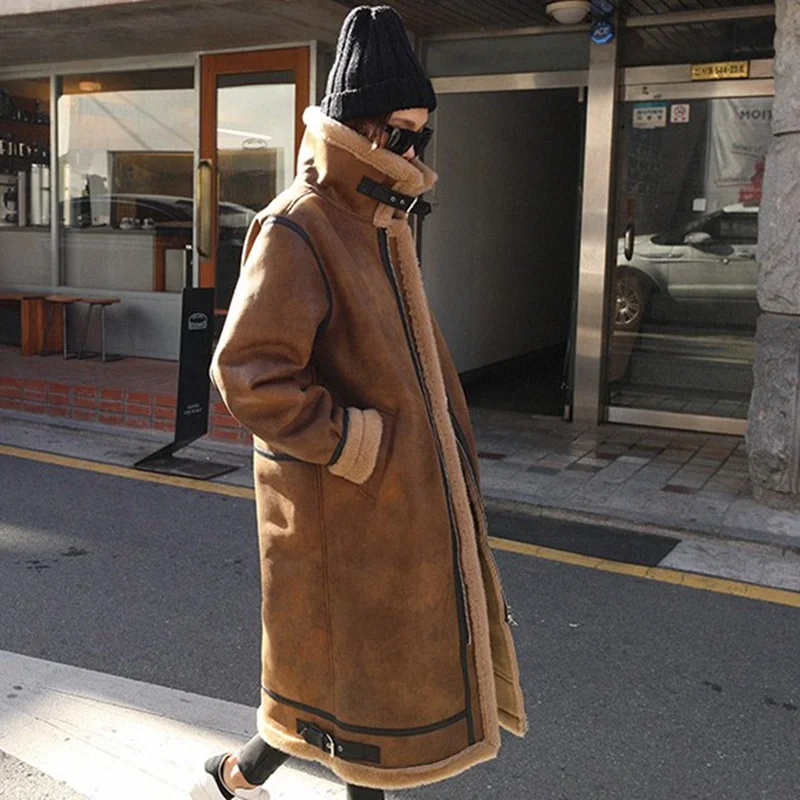 New Winter Loose Lambs Wool Thickening BF Long Big cotton-padded Jacket Whom Code Type Cocoon Fur Coat |