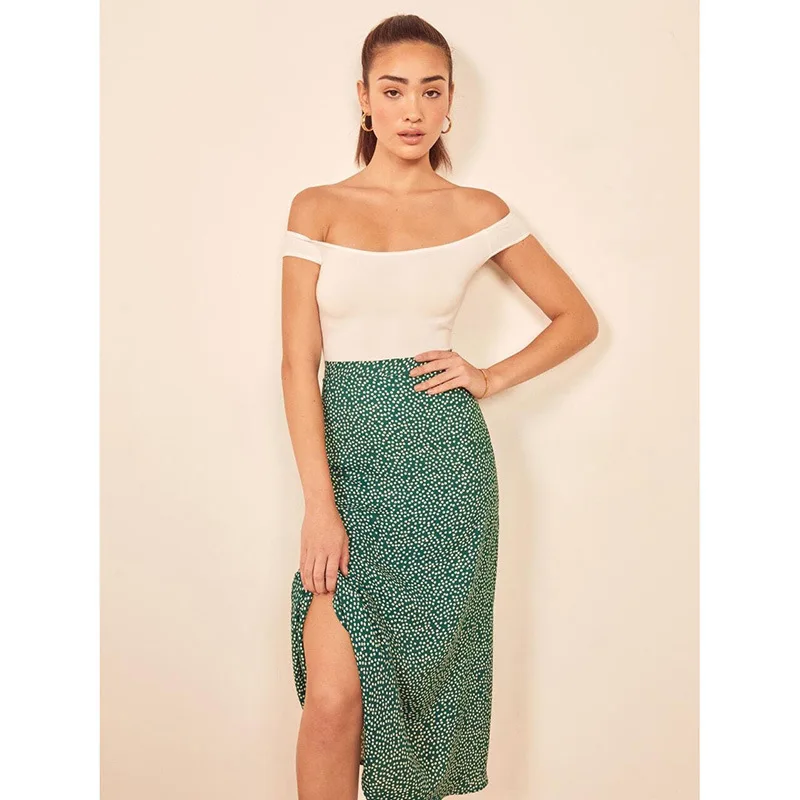 

HOT 2019 Fall Winter Leisure Europe and America Fashion Floral Medium Long Chiffon Split Skirt Commuter skirts