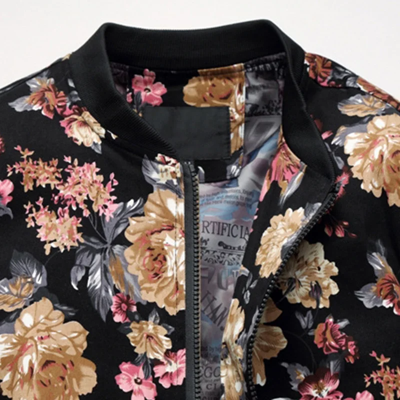 Мужская хлопковая куртка бомбер с цветочным принтом и воротником стойкой|floral jacket