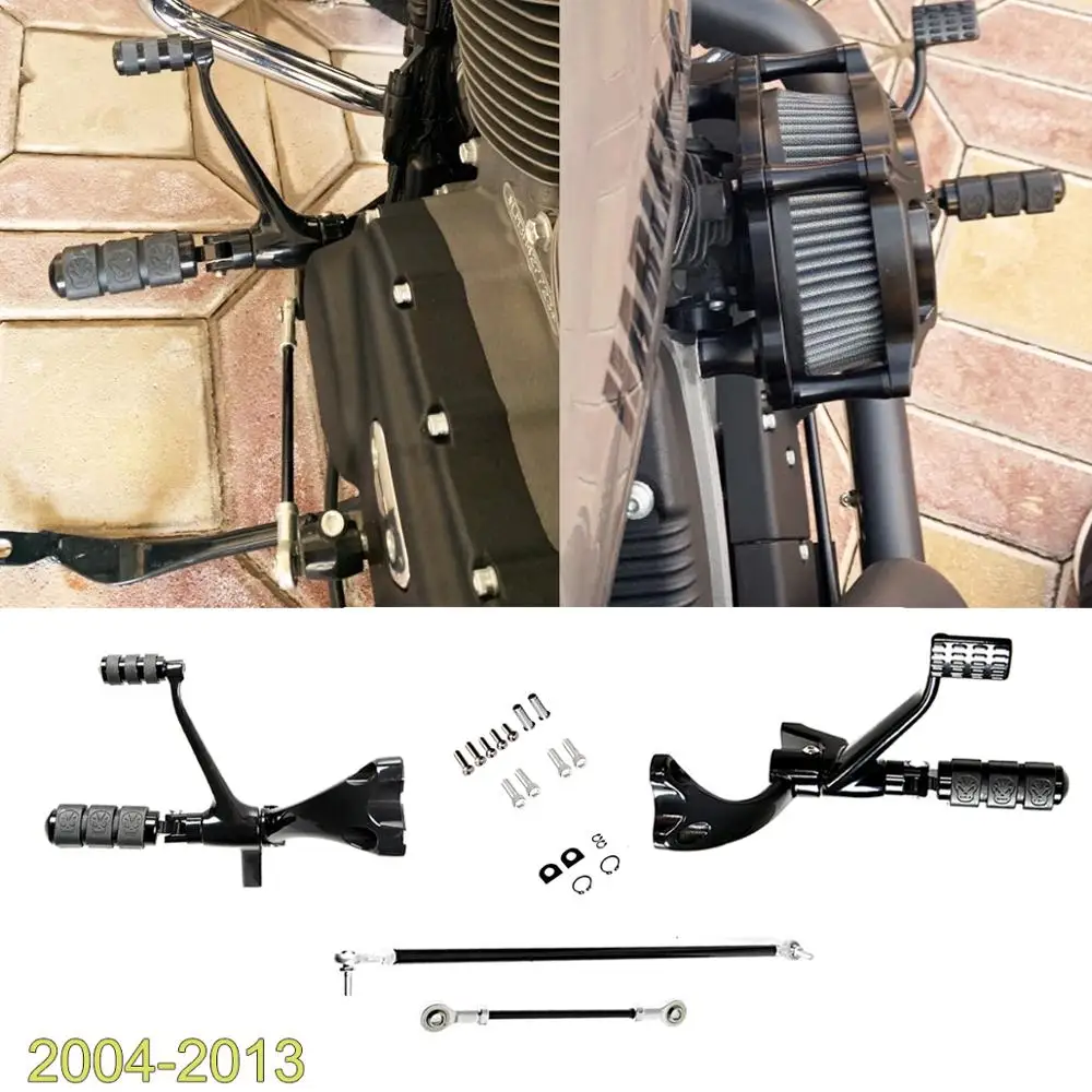 Black Forward Controls Complete Kit Pegs & Levers & Linkages For Harley Sportster XL 883 1200 Iron 2004-2009 2010 2011 2012 2013