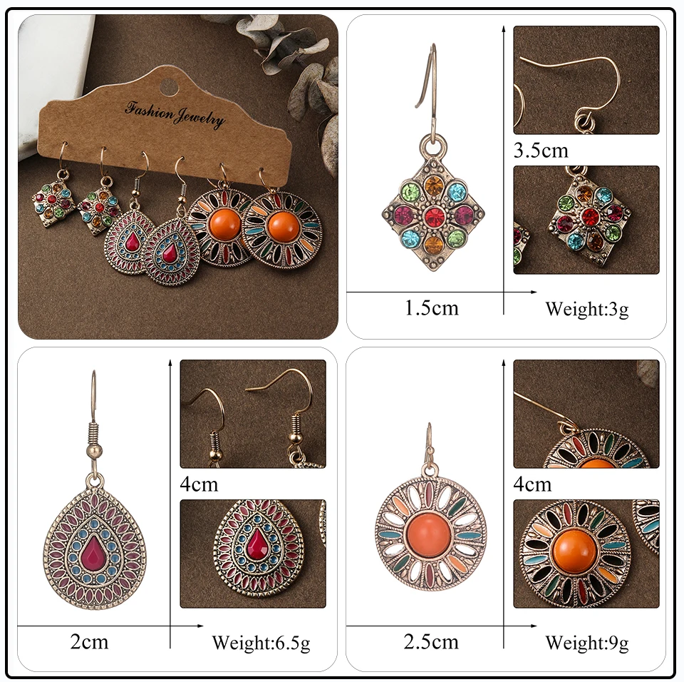 Bronze Silver Blue Ethnic Earrings Sets Jewelry Long Metal Tassel Hanging Dangling Earrings for Women (14)