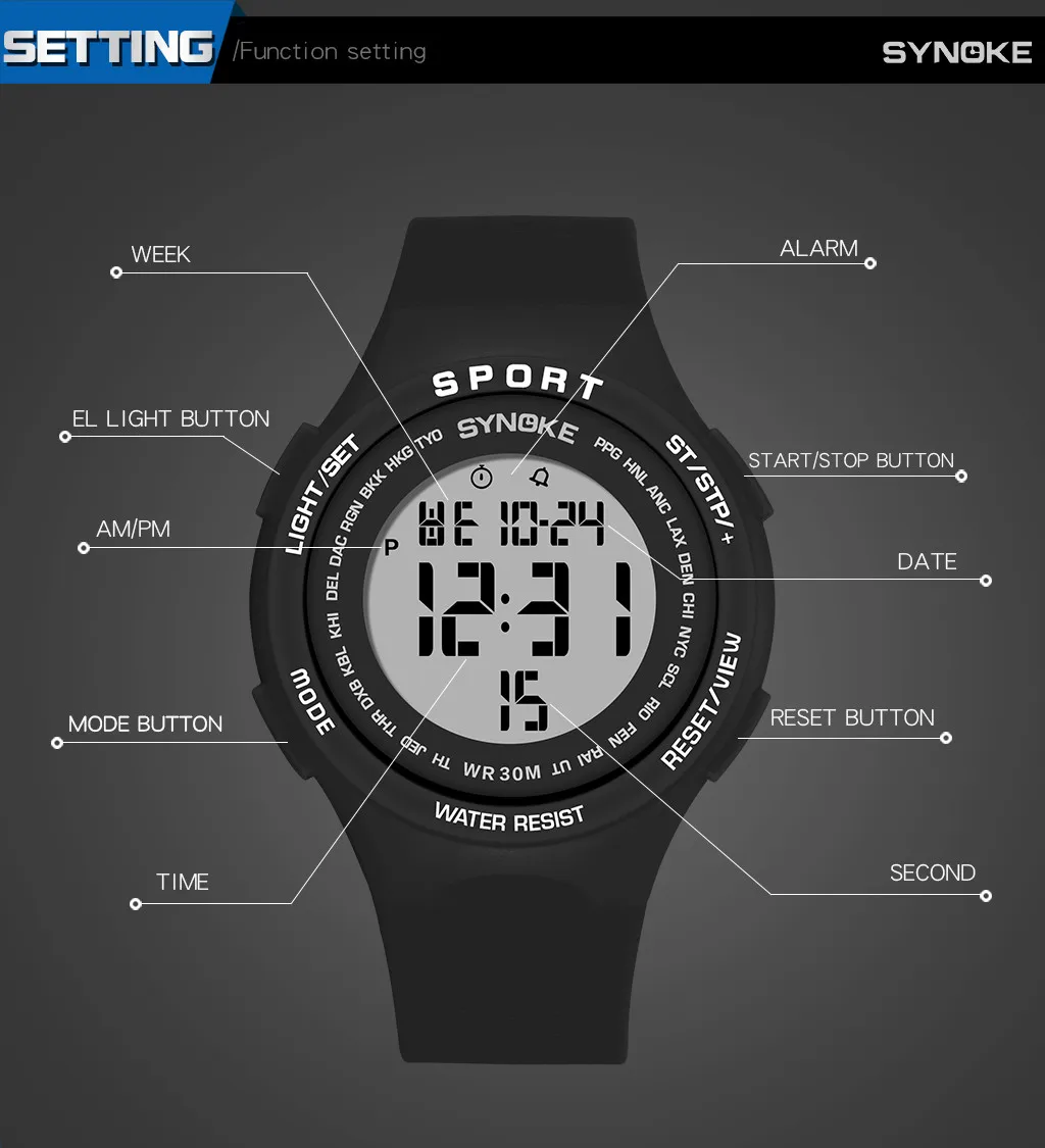 PANARS спортивные часы для мальчиков и девочек студенческие Детские светодиодные цифровые наручные часы 30 м водонепроницаемые детские часы Подарочный ночник будильник