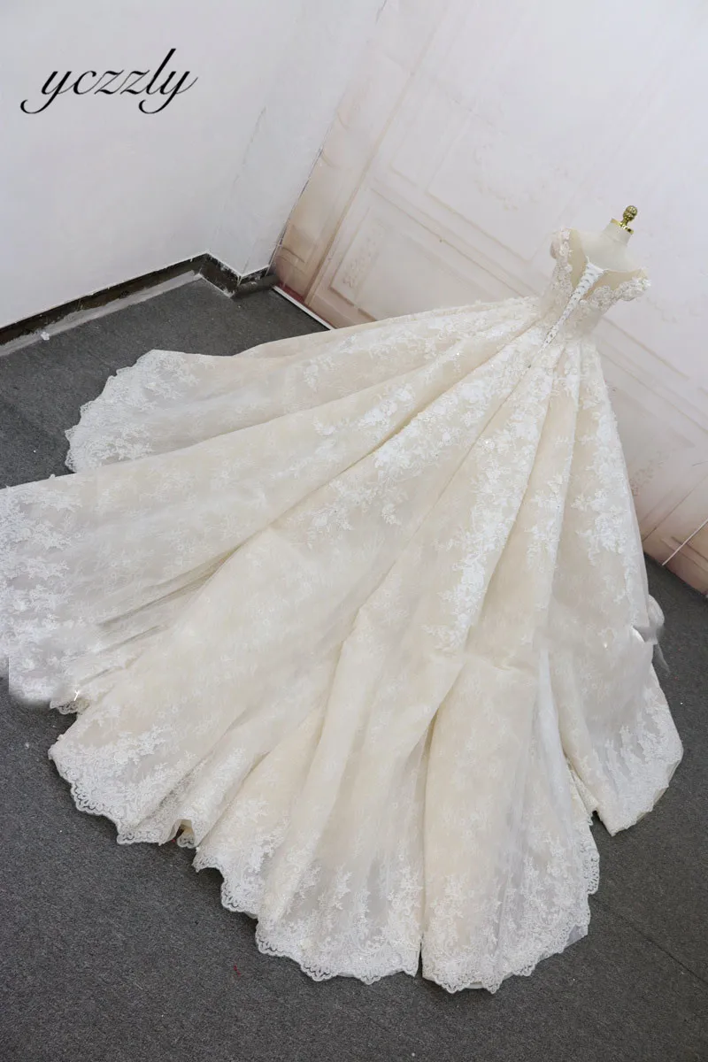 Роскошное бальное платье с рукавами-крылышками, с цветочным кружевом и жемчугом, длинное свадебное платье, реальные фотографии, свадебные платья цвета шампань, Vestido De Noiva RW301