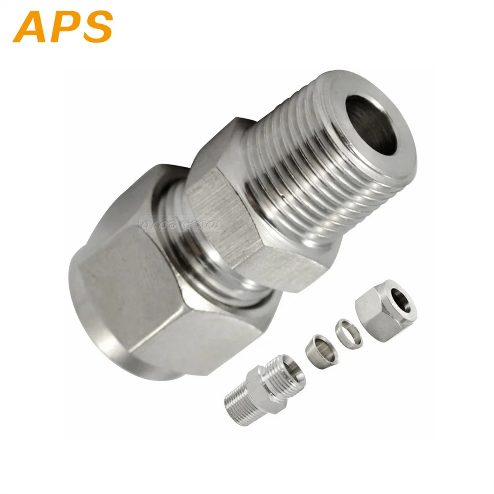 

2Pcs Stainless Steel 304 3/8" NPT Male Thread x 6mm OD Tube Compression Double Ferrule Tube Compression Fitting Connector