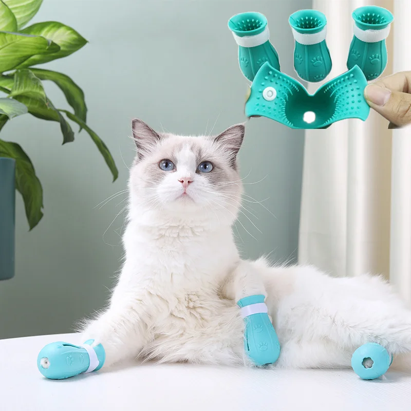 Chaussettes de bain anti-rayures en Silicone pour chat, couvre