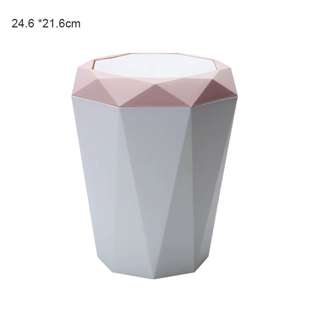 pink Medium Flap Type Trash Can Diamond Shape Desktop Paper Bucket Plastic Office Garbage LBShipping - Цвет: pink Medium