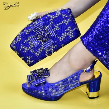 

Popular royal blue high heel shoes and handbag set nice matching for party dress 688-12 Heel Height 7.5CM