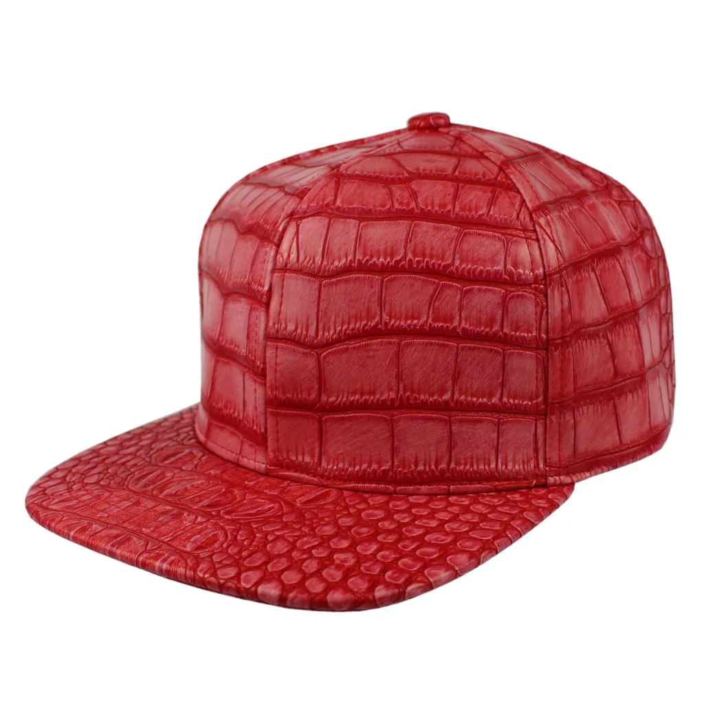 Городская бейсбольная кепка с плоским козырьком из искусственной крокодиловой кожи с регулируемой металлической пряжкой, черная бейсболка в стиле хип-хоп, мужская шляпа панка - Цвет: Красный
