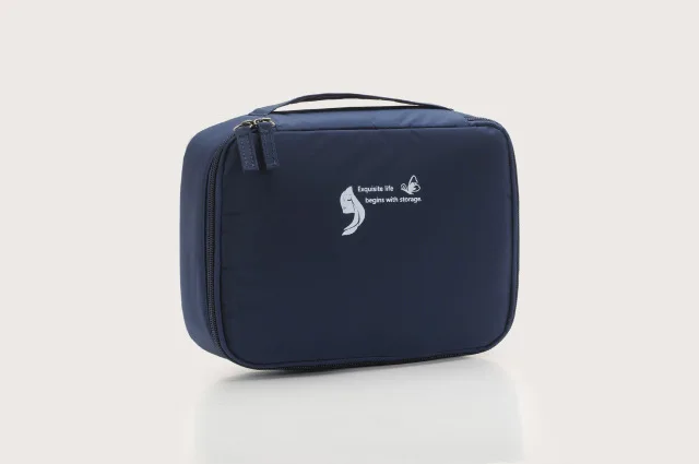 HMUNII портативная дорожная сумка для макияжа, водонепроницаемый ПВХ косметический комплект для органайзера для художников, набор кистей для макияжа и аксессуары для путешествий - Color: Navy-Cosmetic bag