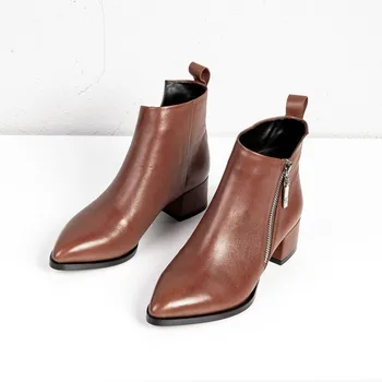 

MLJUESE 2020 women ankle boots sheepskin winter short plush zippers pointed toe high heels female ankle boots party dress