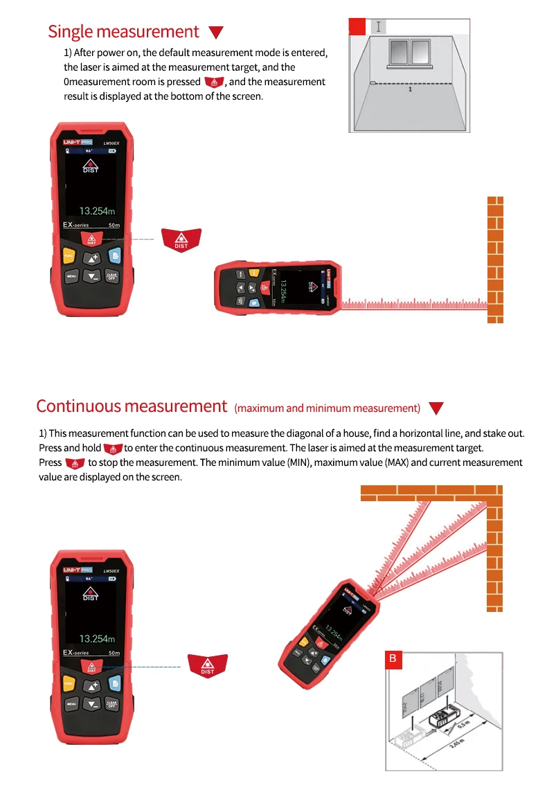 UNI-T 50 м 70 м 100 м ручной лазерный дальномер цветной экран LM-EX дальномер лазерный дальномер измеритель уровня Trena Digital