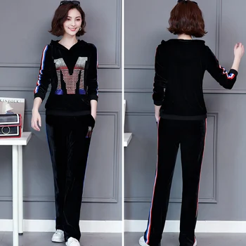 

2020 autumn and winter M sequin sportswear suit women casual striped pants suit velvet sportswear two-piece set G311