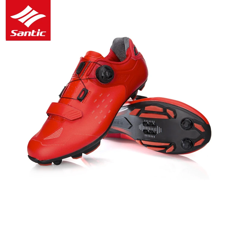 Красный Santic Pro, обувь для велоспорта MTB, Ультралегкая обувь для горного велосипеда из углеродного волокна, дышащая противоскользящая спортивная обувь для велосипеда с автоматической блокировкой - Цвет: Красный