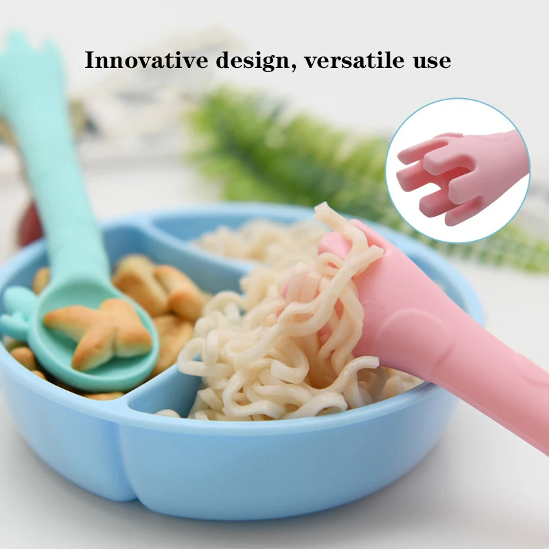 Silicone Giraffe Spoon for Baby 1pc Feeding Fork Safety Tableware Infant Learning Spoons Teething Utensils Unisex Food Grade