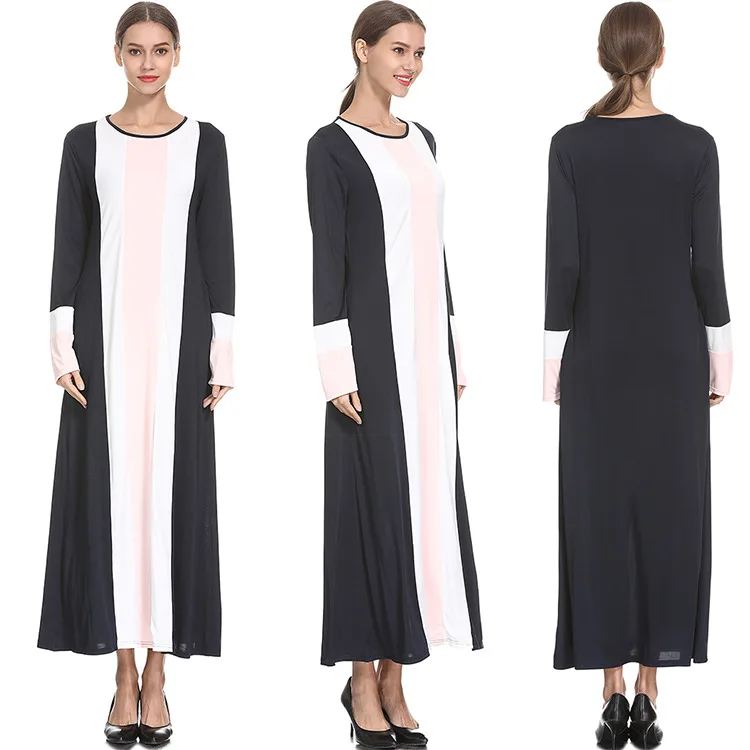 

2019 Europe And America Spring And Autumn New Style Boutique WOMEN'S Dress Crew Neck Contrast Color Slim Fit Long Skirts Formal