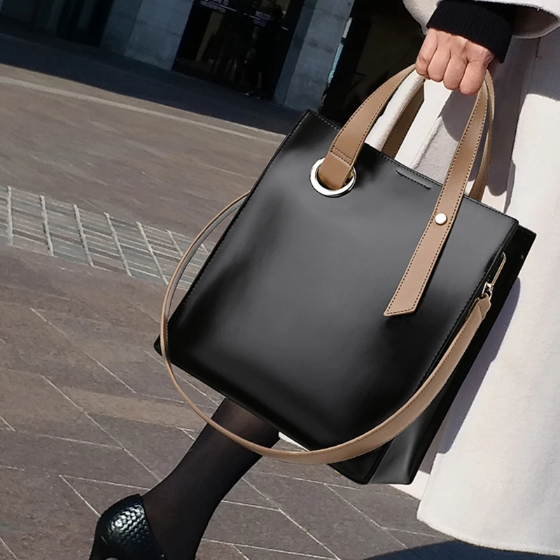 

Fashion Genuine Leather Female Bag 2020 New Trend Single Shoulder Portable Large Capacity Handbag Simple Multipurpose Bucket Bag