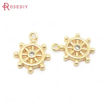 

(38470)10PCS 10x12MM 24K Gold Color Brass and Zircon Rudder Charms Pendants High Quality Jewelry Making Supplies Diy Accessories