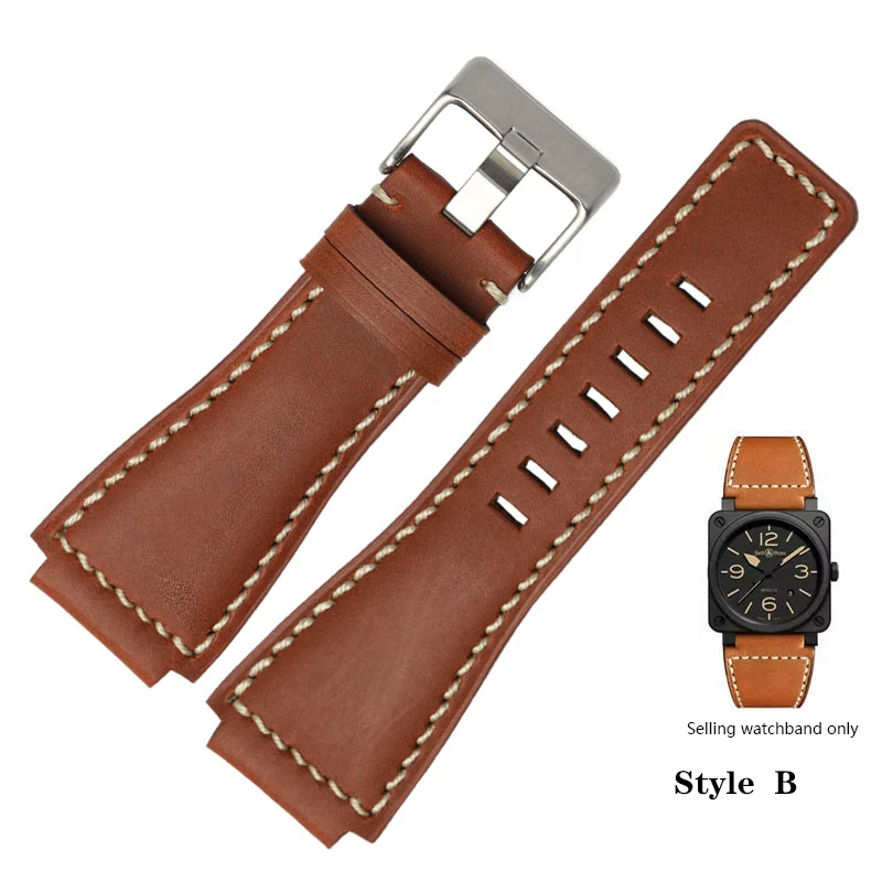 thumbnail image 1 of Correa de reloj de cuero genuino para hombre, correa para Bell & Ross B&R BR-01 BR-03, correa convexa de 24 mm de alta calidad, pulsera + herramienta, 1 of 5