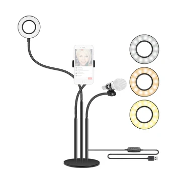 

LED Desktop Video Ring Light Fill Lamp Phone Microphone Holder Selfie With Weight Base USB For YouTube Tik Tok Live Streaming