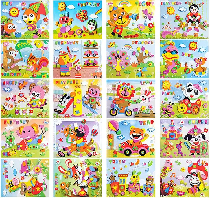 10/5Pcs Children Kids Multi-patterns Styles 3D EVA Foam Sticker Puzzle Game DIY Cartoon Animal Learning Education Toys WYW
