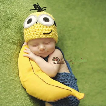 

Infant Boy Girl Clothing Knitted Cartoon Little Yellow Man Costume Set 's Newborn Outfit Photography Props Babies Clothes Cute