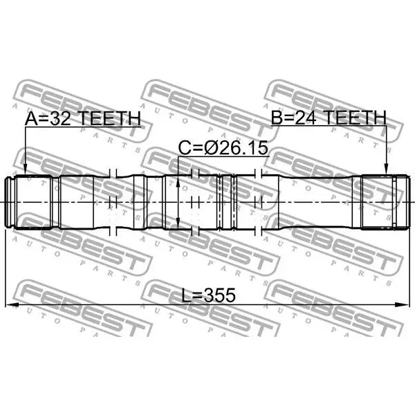 Вал ШРУСа левый 32X355X24 TOYOTA AVENSIS T22 1997-2003 FEBEST 0112-CDT220LH