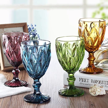 

Wine Glass Cups Multicolor Carved Goblet Whiskey Red Wine Glasses 300ML Wedding Party Champagne Flutes Bar Restaurant Home Tools