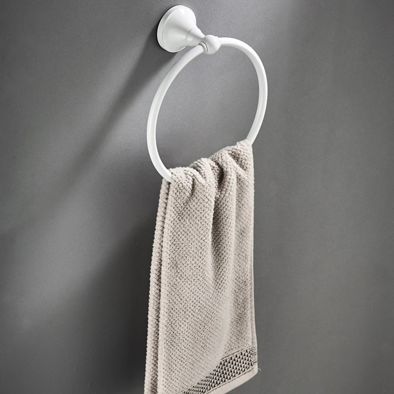 Anneau Porte-Serviettes Blanc Pour Salle De Bain - Murale, Alliage Aluminium - Rangement Serviettes, Accessoires