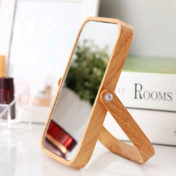 

European Makeup Mirror Wood Bathroom Accessories Standable Desktop Decoration Mirror High Clear Standing Cosmetic Dresser Mirror