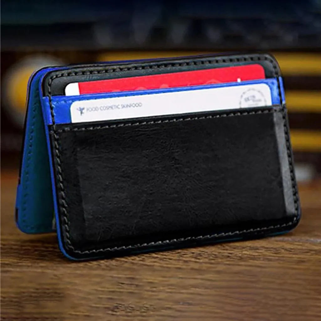 Волшебный кожаный мини-кошелек унисекс, двойной держатель, кошелек для карт, кошелек, зажим для денег, monedero mujer para monedas - Цвет: Blue