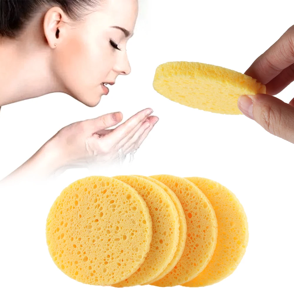 10Pcs 6/7/8/9cm Face Round Makeup Remover Puff Natural Wood Pulp Sponge Cellulose Compress Puff Facial Washing Sponge
