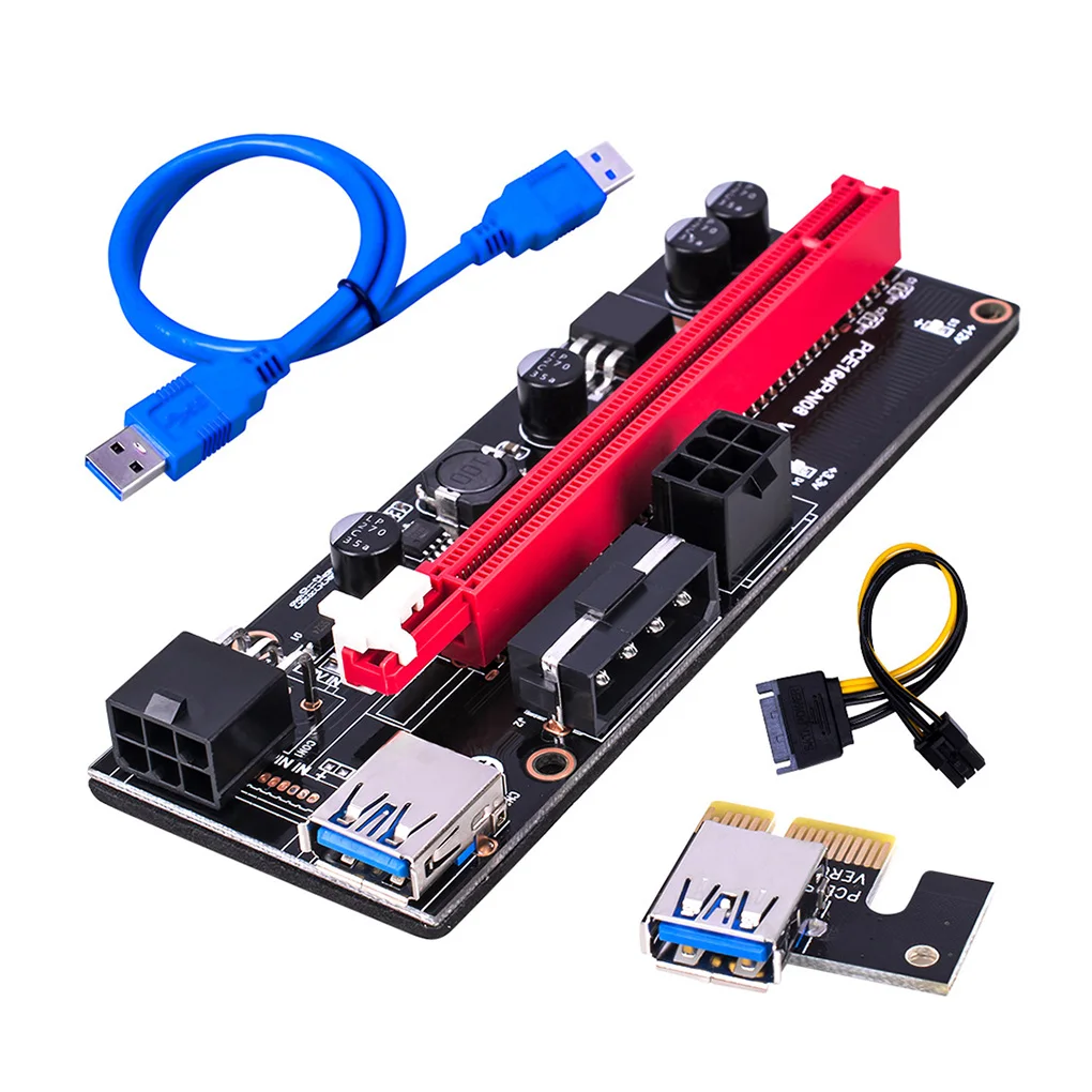 5/10pcs PCI-E pcie Riser 009 Express 1X 4x 8x 16x Extender PCI E USB Riser 009S Dual 6Pin Adapter Card SATA 15pin for BTC Miner-5