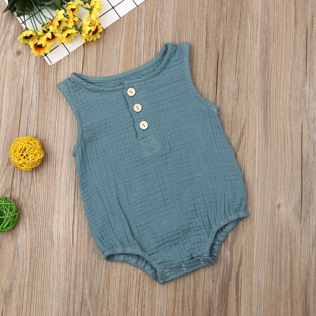 Pudcoco Newborn Baby Boys Girls Kid Summer Sleeveless Cotton Linen Adorable Bodysuit Clothes Top 6-24Months