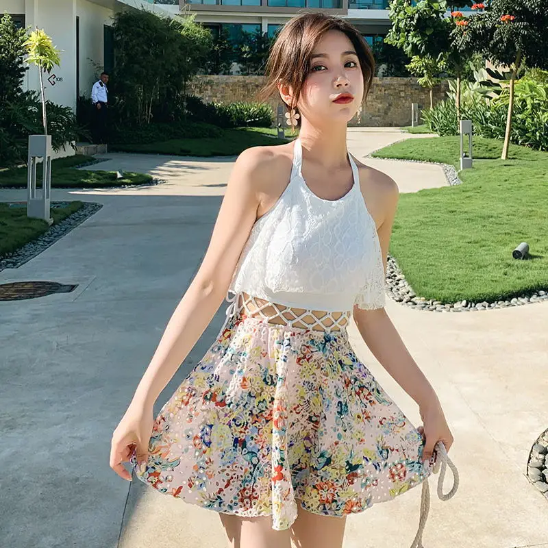 

2019 Swimsuit Women Bathing Suit Bikini Women's Fused Push Up Swimsuits, Solid New Korean Swimming Sexy Floral Polyester