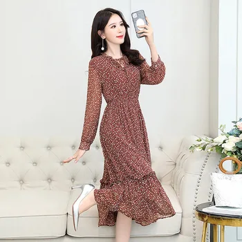 

Mid-length Vintage Chiffon Dress WOMEN'S Dress 2020 nian New Style g