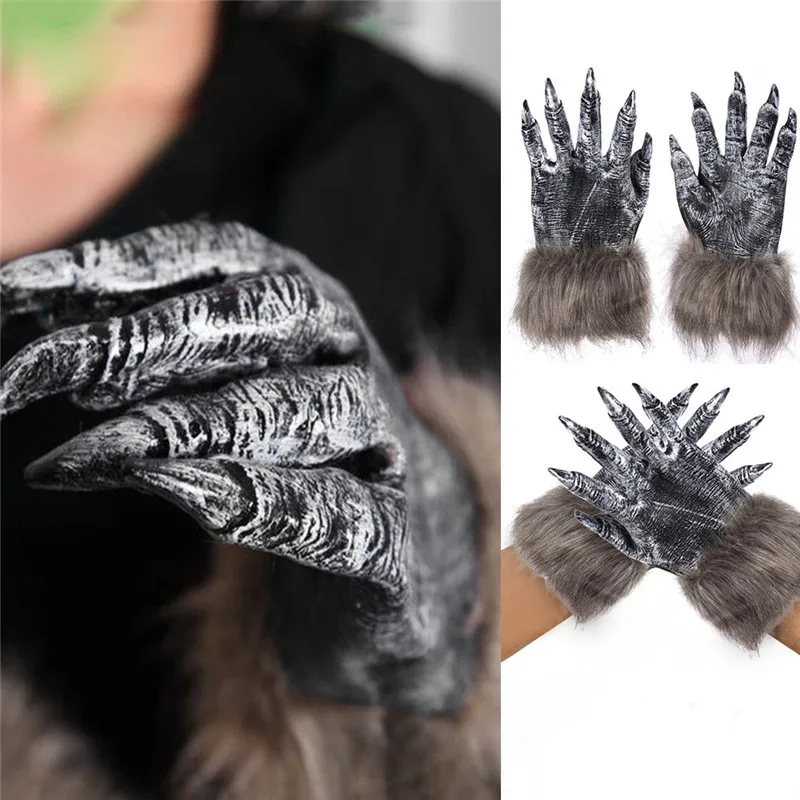 1 шт. пушистый Монстр оборотень перчатки Хэллоуин реквизит косплей перчатки в виде лап подарок триллер J6